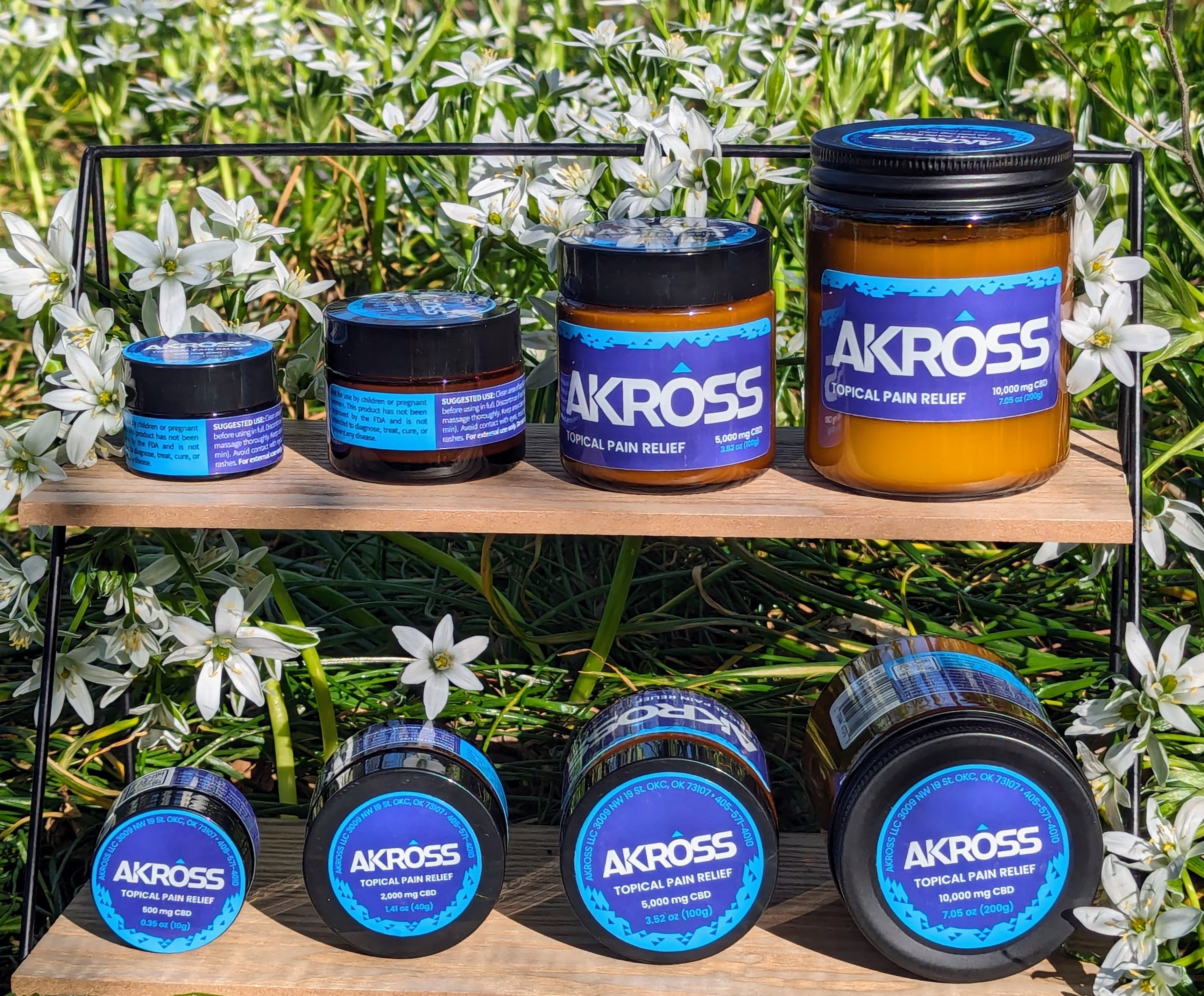 Eight product jars displayed on shelves
